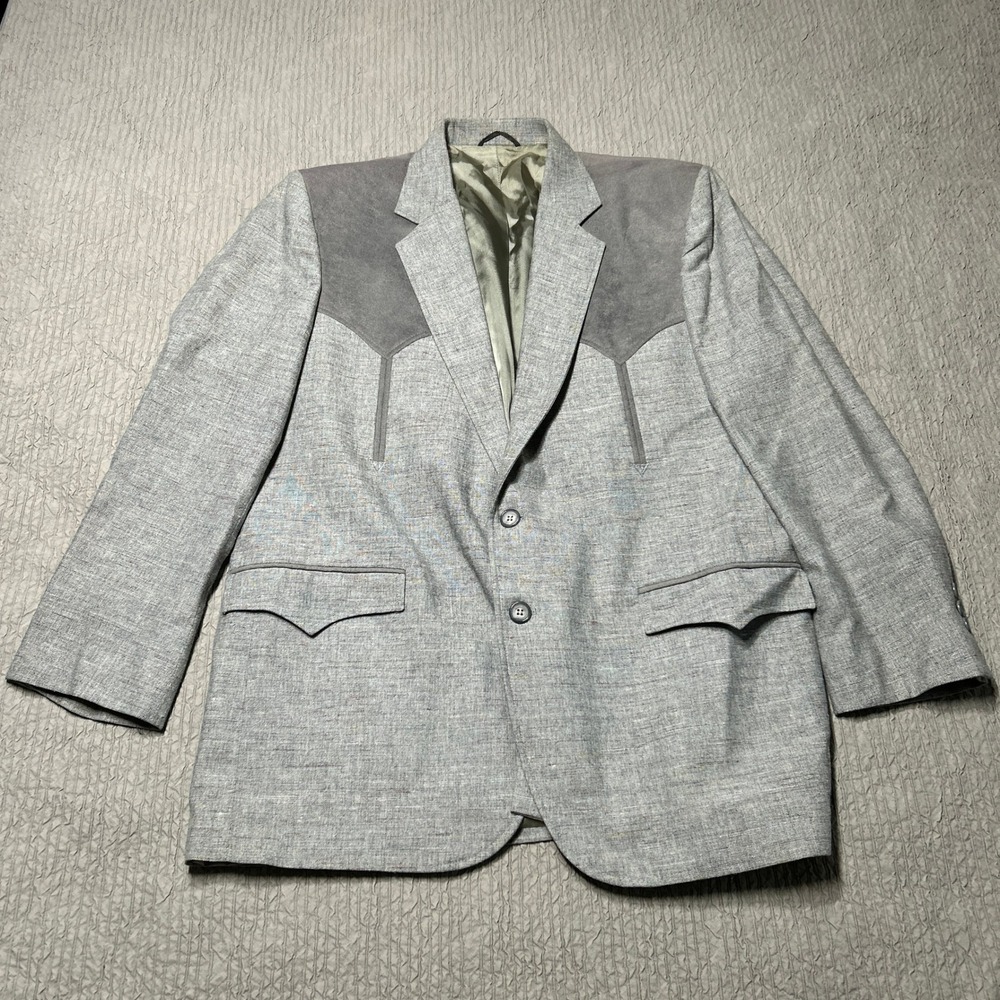 Circle S Mens Gray Western Blazer Suede Yoke Sport Coat Made in USA 44R